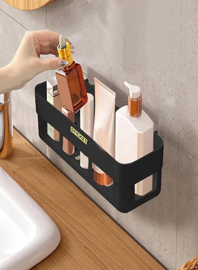 Stickzy Self-Adhesive Bathroom & Kitchen Shower Caddy | No-Drill Wall Mounted Organizer | Extra-Strong Rustproof Storage Basket for Shampoo & Soap | Space-Saving Anti-Fall Design (Black,1 Pack) - Image 5